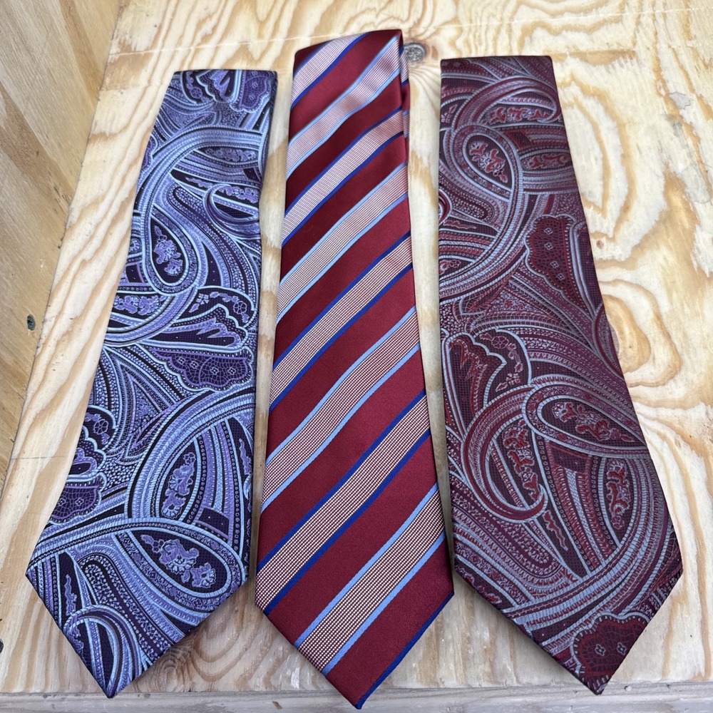 Tasso Elba Silk‎ Tie Lot of 3 Paisley & Stripe Preppy Classic Business Style